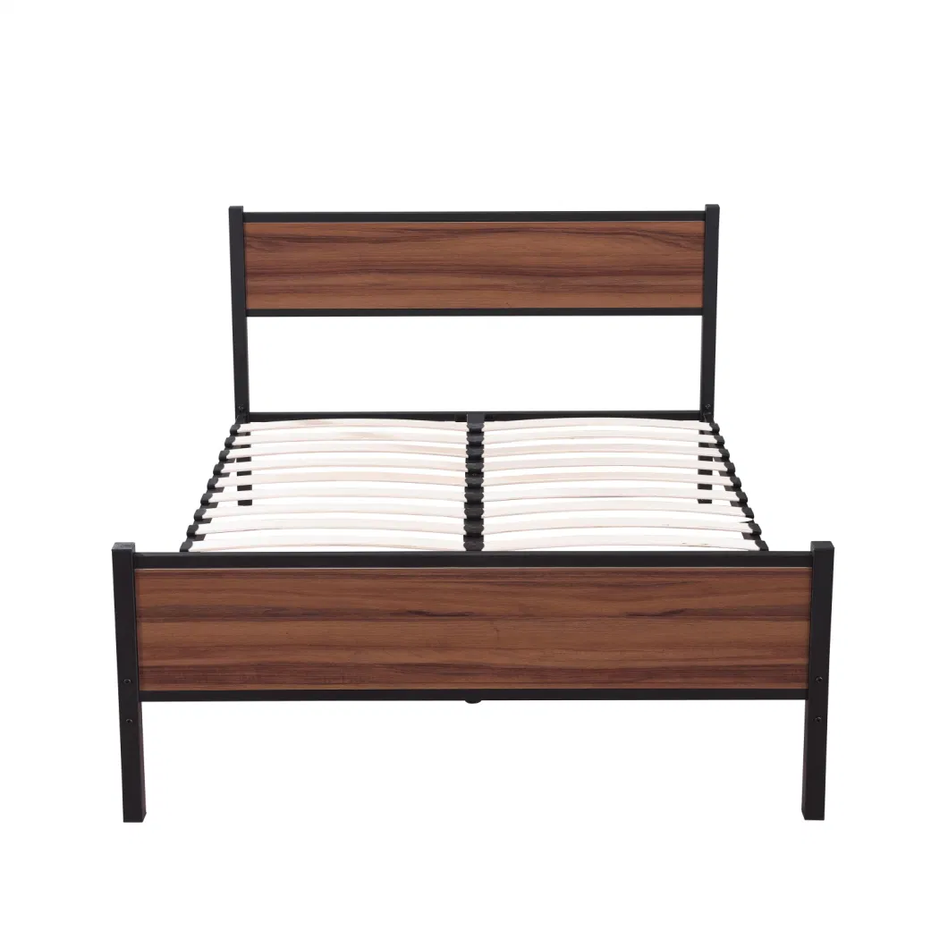 New Design Slatted Knock Down Bed Frame with Headboard Modern Furniture